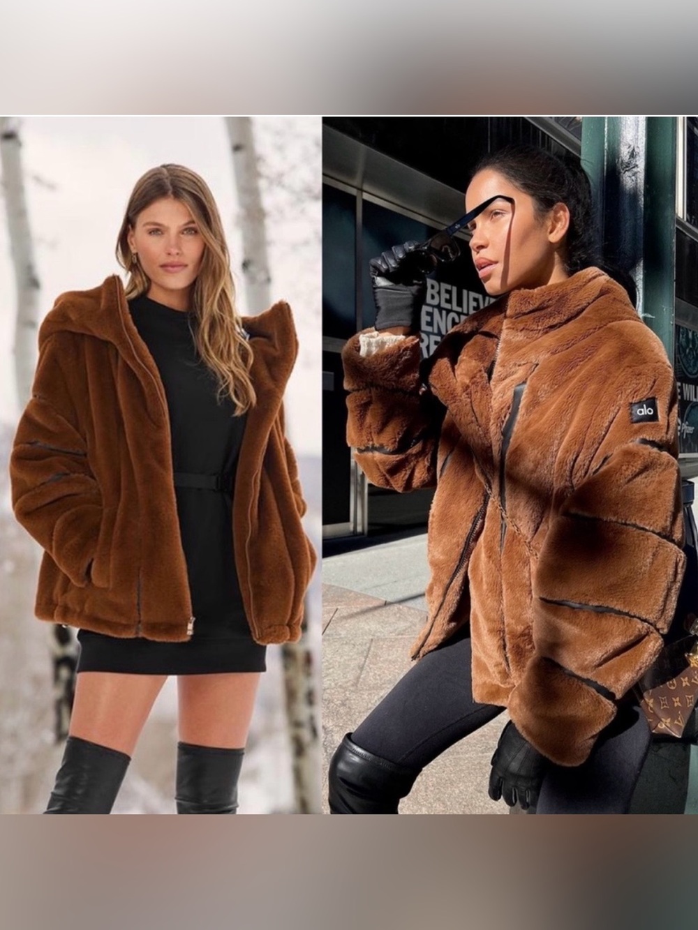 Alo Yoga Knockout Faux Fur Hoodie Coat Oversized Jacket Chocolate Brown Size XS